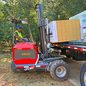 Truck-Mounted Forklift Unloading of Roofing Materials
